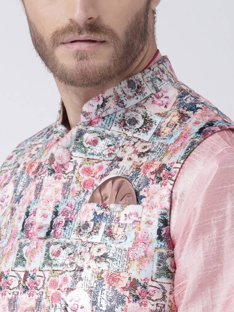 Men's Multicoloured 
Cotton Blend
 Printed Nehru Jackets